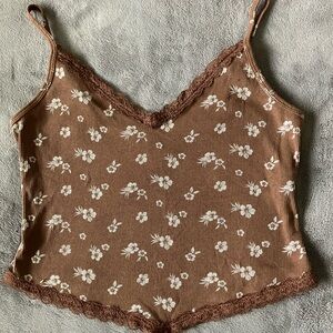 Hollister Brown Lace Trim Tank Top